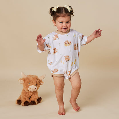 SNUGGLE HUNNY | ORGANIC OVERSIZED ROMPER | HIGHLAND COWS