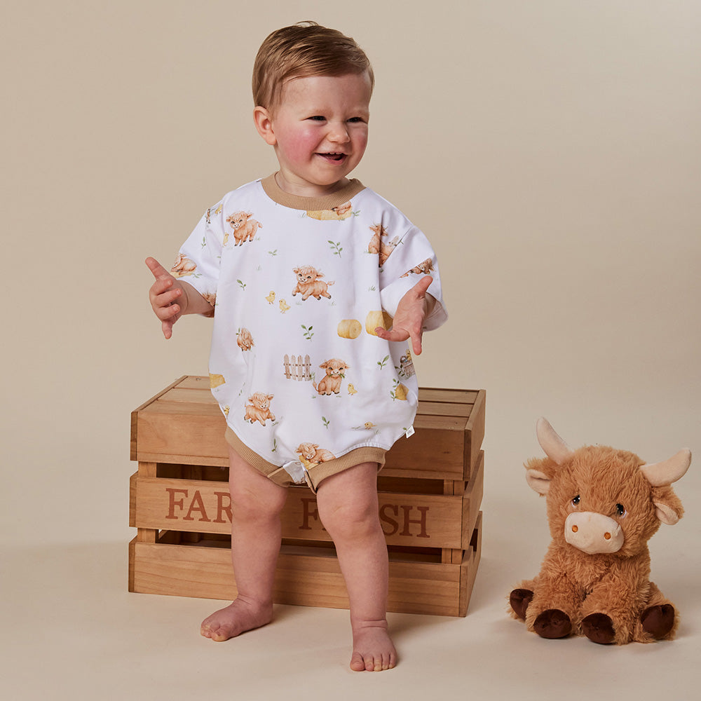 SNUGGLE HUNNY | ORGANIC OVERSIZED ROMPER | HIGHLAND COWS