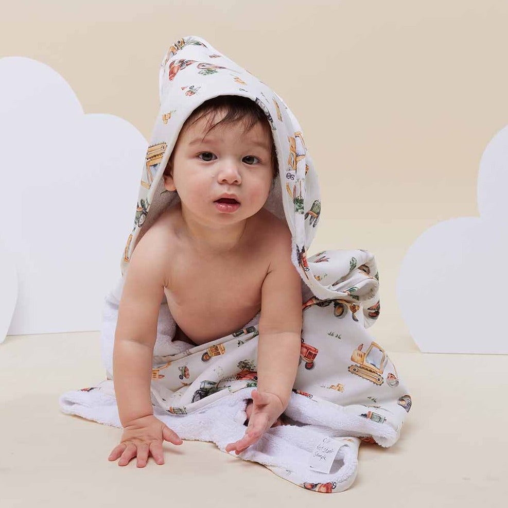 Snuggle Hunny Hooded Organic Cotton Towel - Diggers