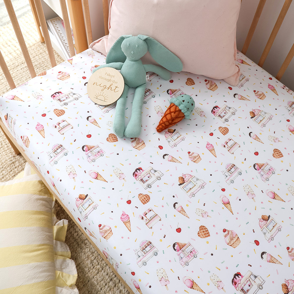SNUGGLE HUNNY | FITTED COT SHEET | ICE CREAMS