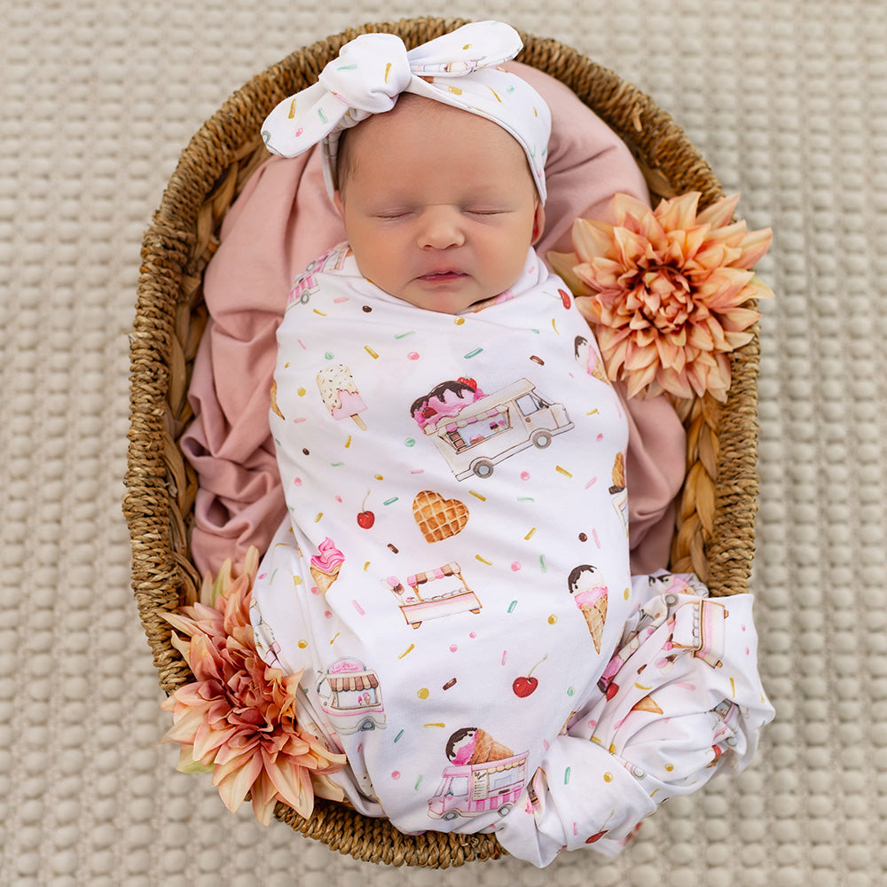 SNUGGLE HUNNY | JERSEY WRAP AND HEADBAND SET | ICE CREAMS