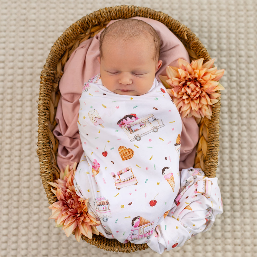SNUGGLE HUNNY | JERSEY WRAP AND HEADBAND SET | ICE CREAMS