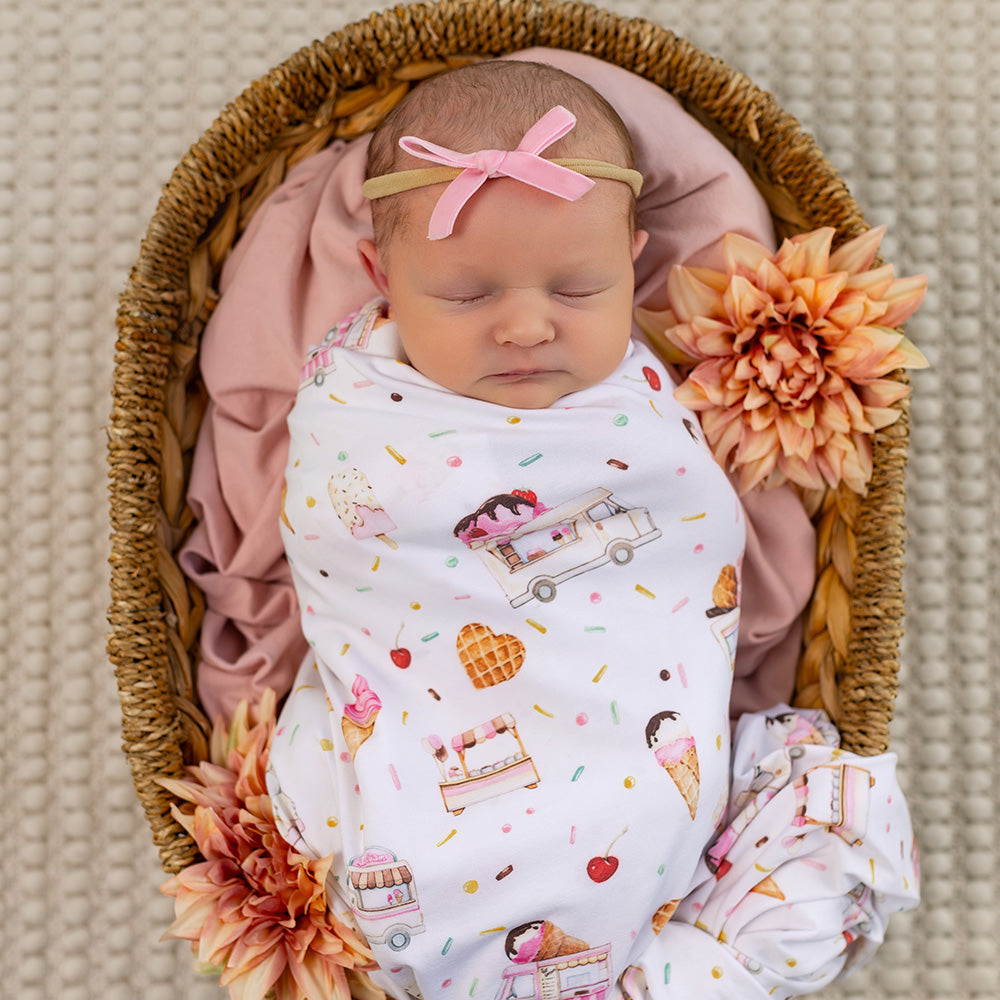 SNUGGLE HUNNY | JERSEY WRAP AND HEADBAND SET | ICE CREAMS