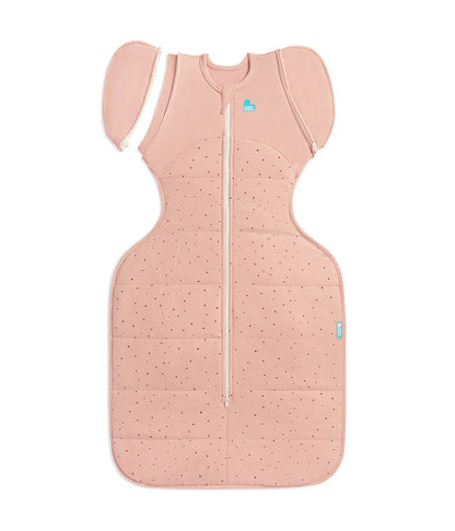 Pink baby sleeping bag with a zipper on a white background