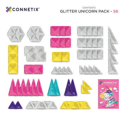 Connetix Tiles - 56 Piece Glitter Unicorn Pack