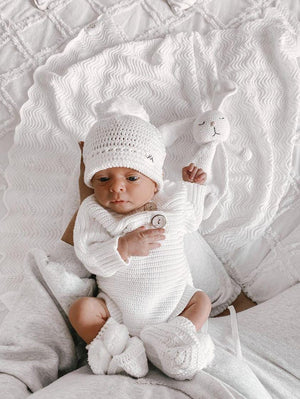 3 Little Crowns Textured Knit Romper - Ivory