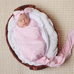 Snuggle Hunny Jersey Wrap and Headband Set - Baby Pink