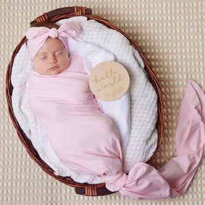 Snuggle Hunny Jersey Wrap and Headband Set - Baby Pink