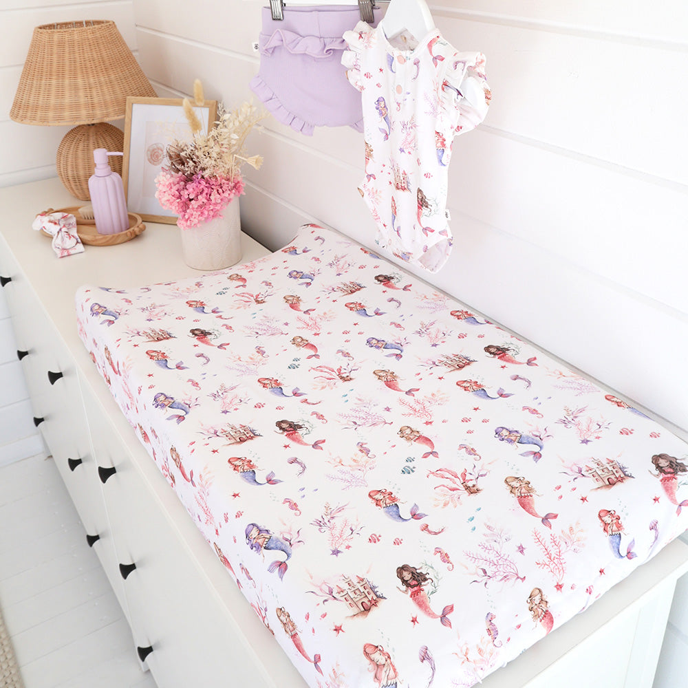 Snuggle Hunny Fitted Bassinet & Change Pad Cover - Mermaid