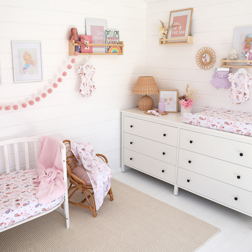 Snuggle Hunny Fitted Bassinet & Change Pad Cover - Mermaid