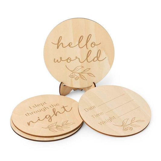 snuggle hunny wooden announcement discs - angus and dudley