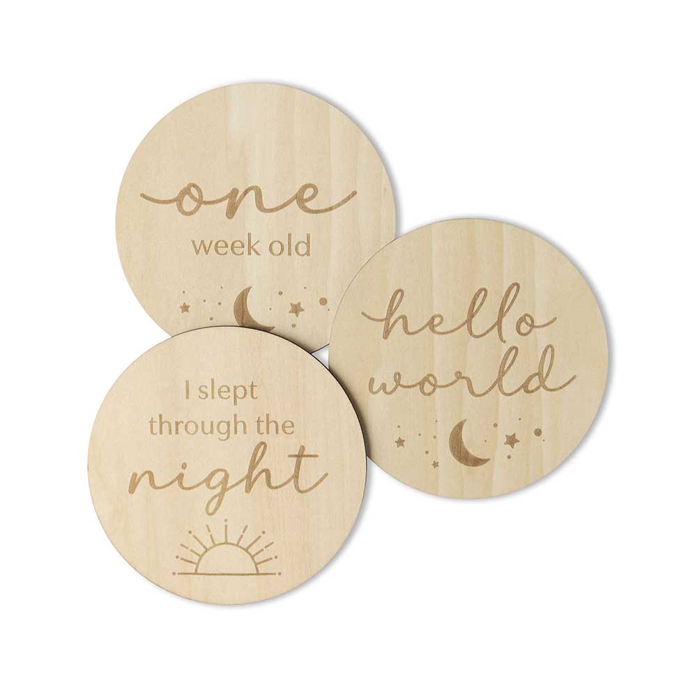Snuggle Hunny Wooden Milestone Discs | Sun and Moon