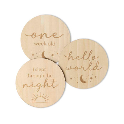Snuggle Hunny Wooden Milestone Discs | Sun and Moon