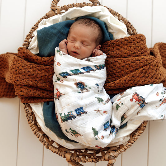 Snuggle Hunny Organic Cotton Muslin Wrap - Trains