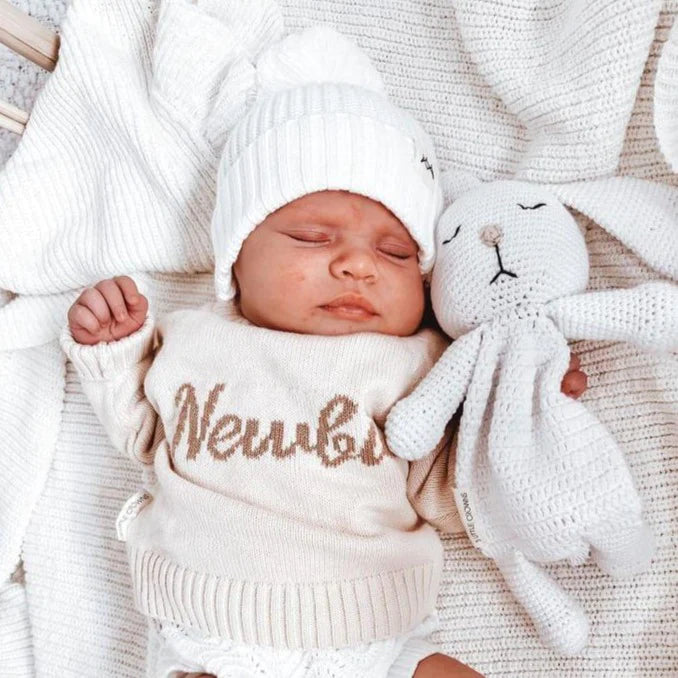 3 Little Crowns Knitted Beanie - Ivory - Angus & Dudley Collections