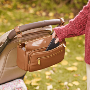 Oioi Vegan Leather Multitasker Pram Caddy - Chestnut