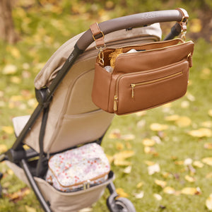 Oioi Vegan Leather Multitasker Pram Caddy - Chestnut