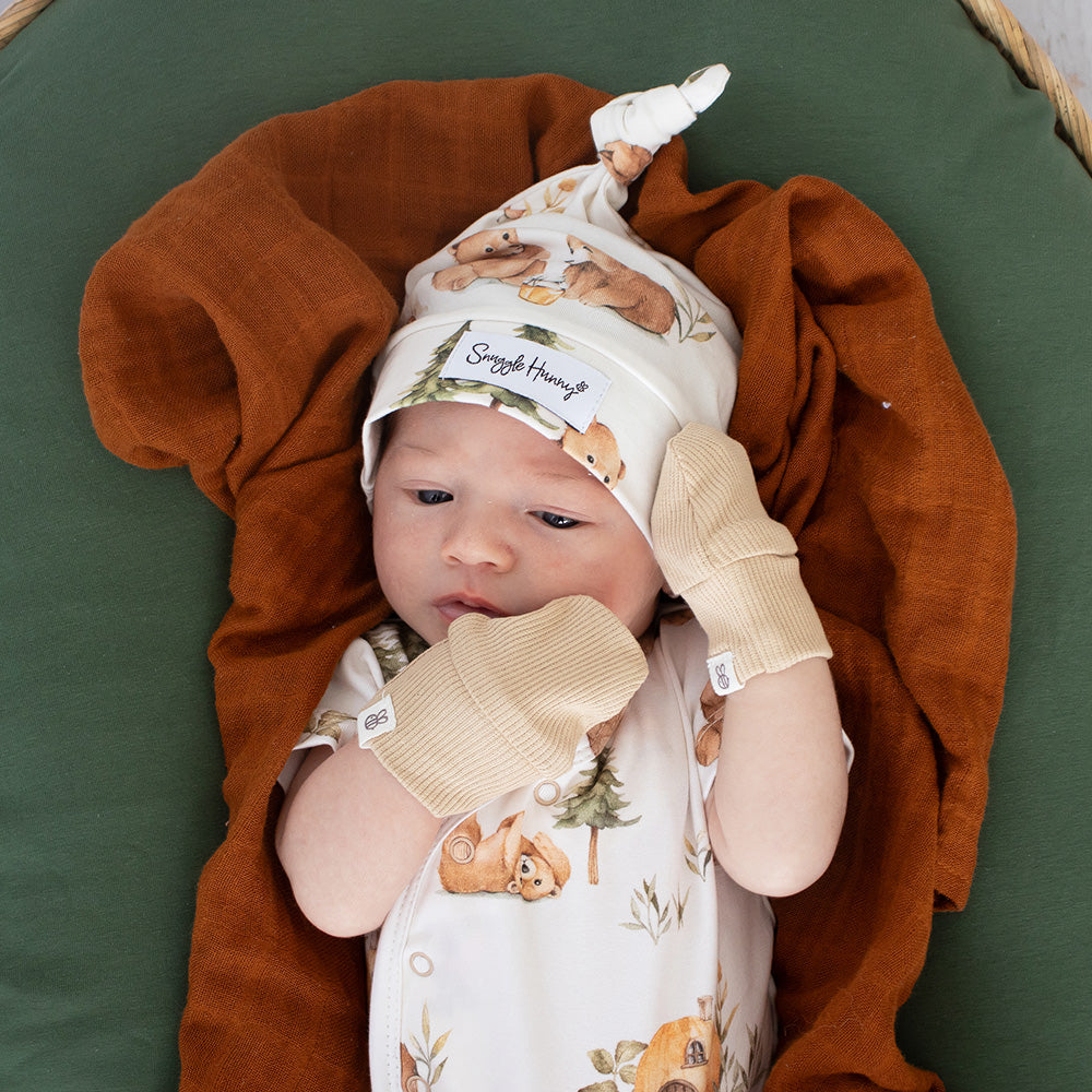 SNUGGLE HUNNY | ORGANIC COTTON RIB MITTENS | PEBBLE