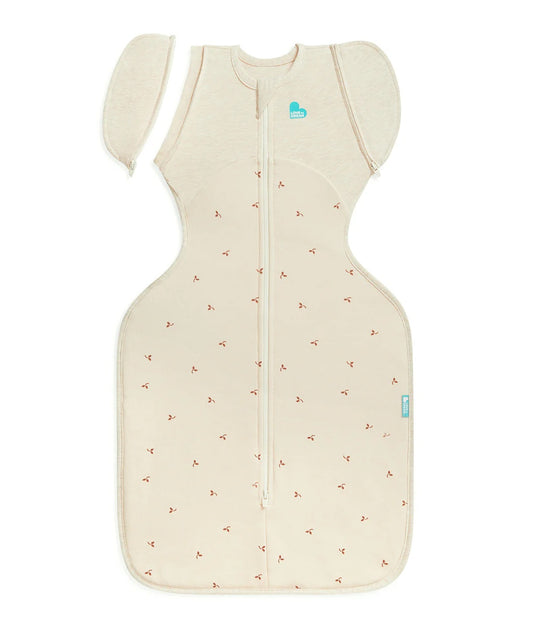 Baby sleeping bag with cherry pattern on a white background