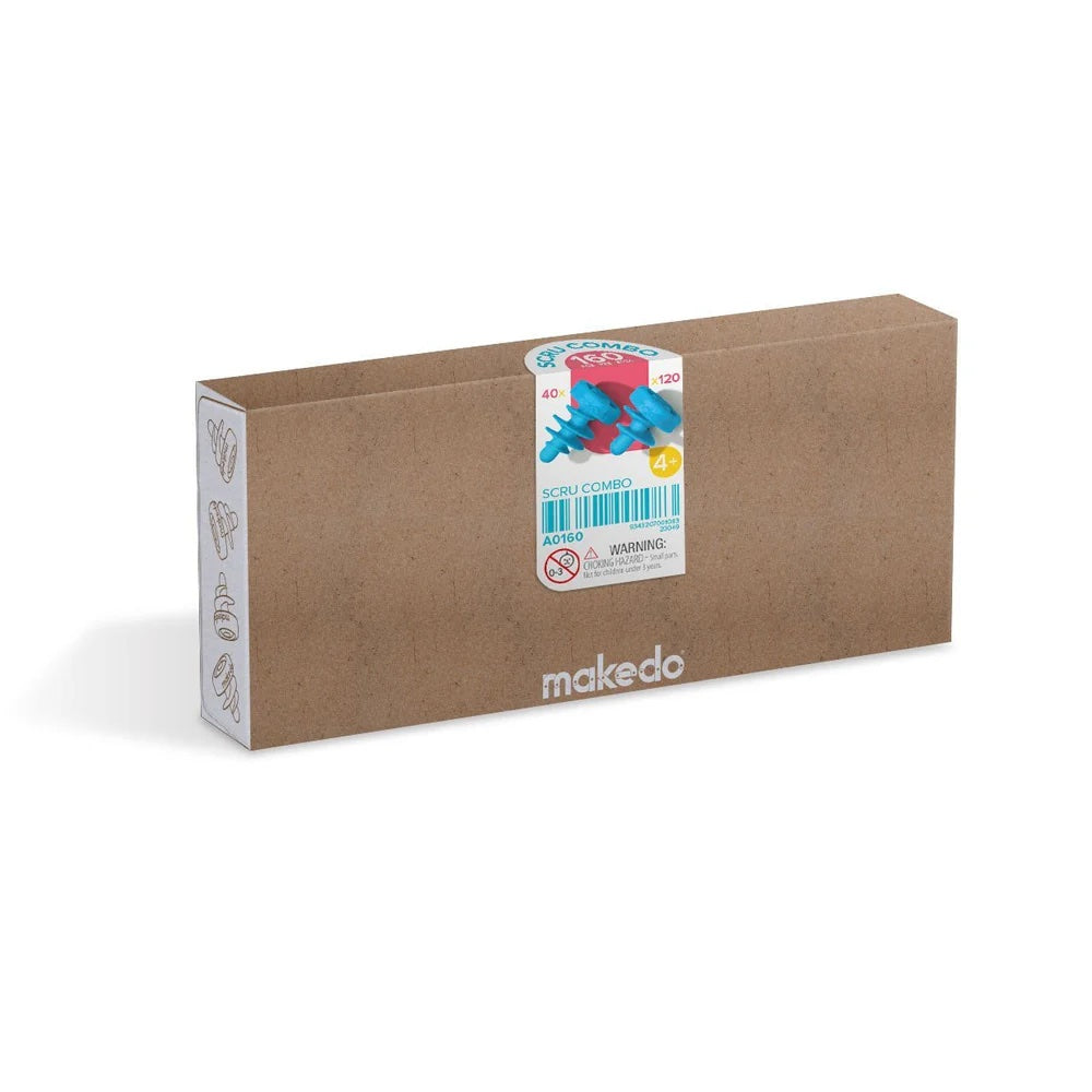 Brown cardboard box with a Makedo label on a white background