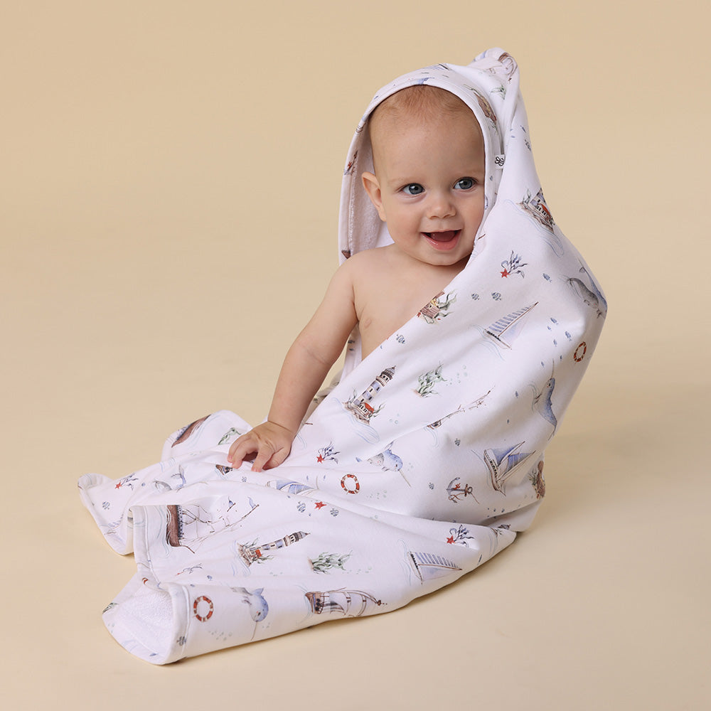 Snuggle Hunny Hooded Organic Cotton Towel | Set Sail