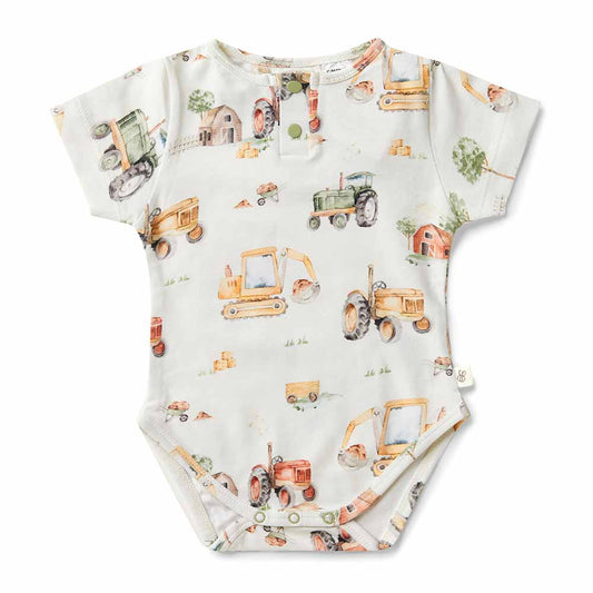 Snuggle Hunny Short Sleeve Bodysuit - Diggers and Tractors