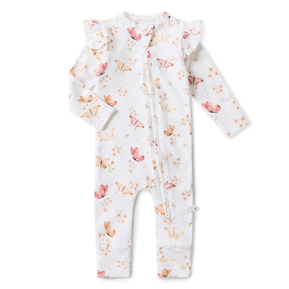 Baby romper with butterfly pattern on a white background