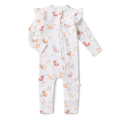 Baby romper with butterfly pattern on a white background