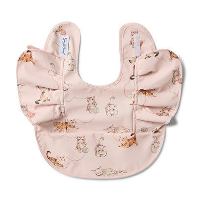 Baby bib with cat pattern on a white background