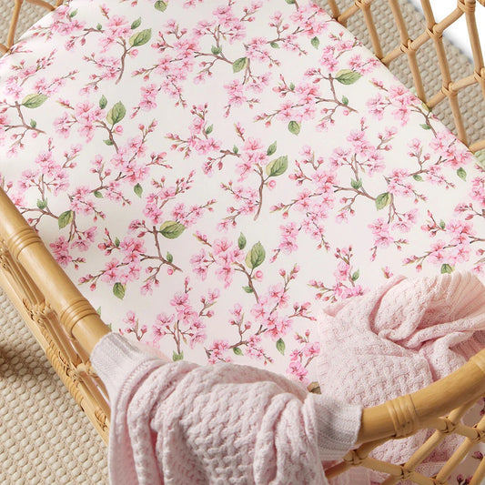 Snuggle Hunny Fitted Bassinet & Change Pad Cover - Cherry Blossom