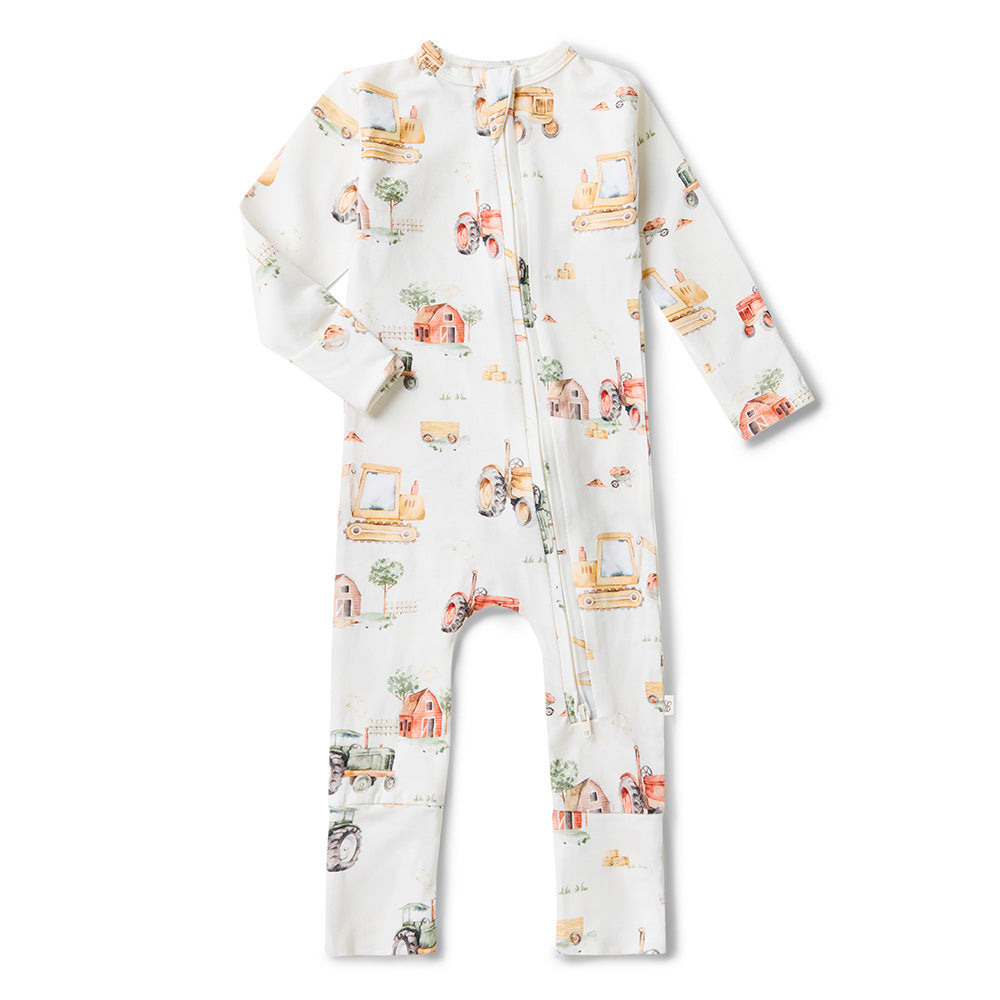 Snuggle Hunny Snugglesuit Convertible Romper - Diggers and Tractors