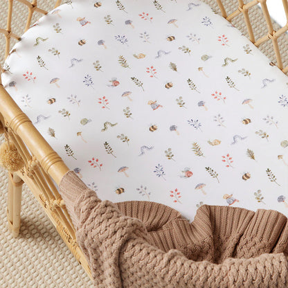 Snuggle Hunny Fitted Bassinet & Change Pad Cover | Garden Friends - Angus & Dudley Collections