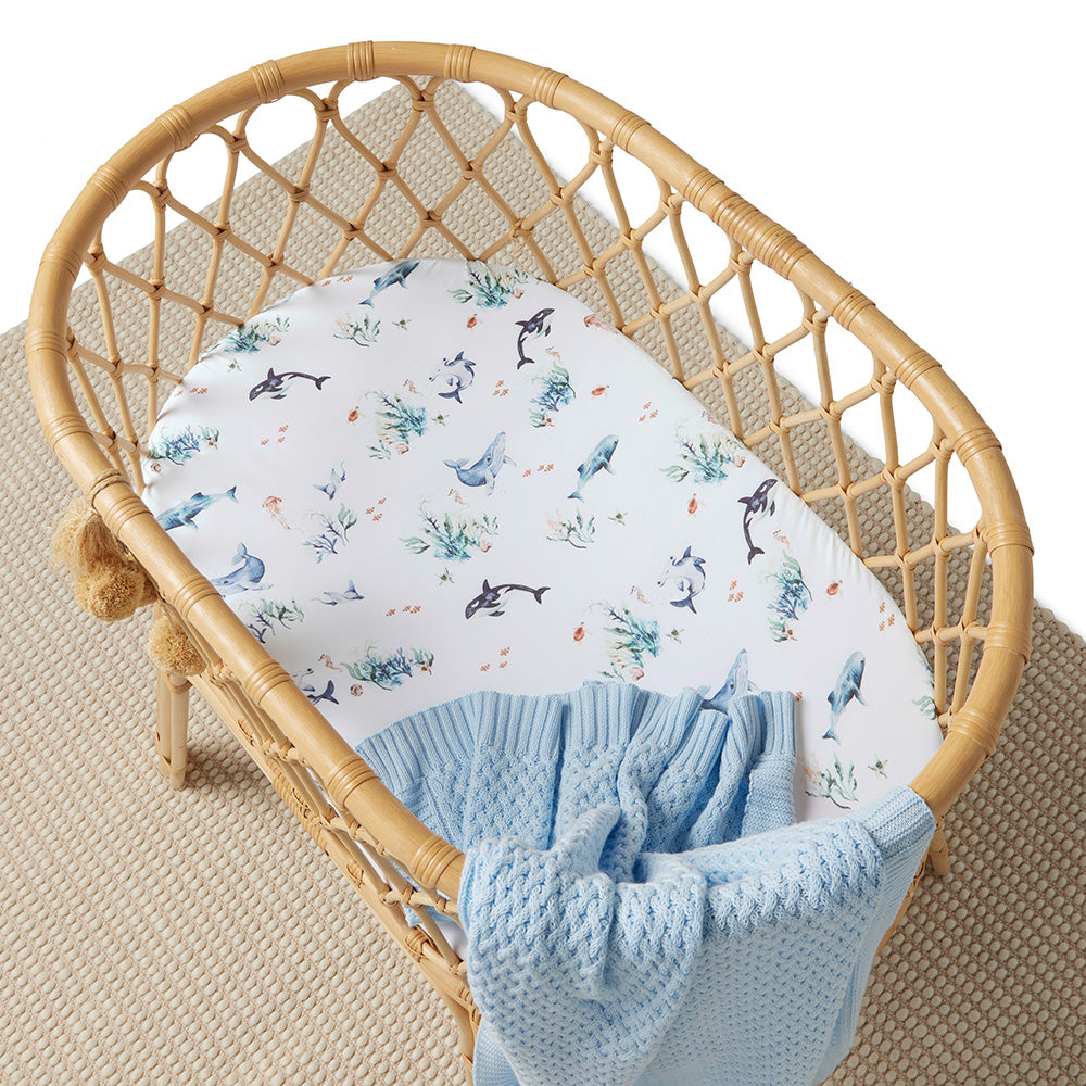 Snuggle Hunny Fitted Bassinet & Change Pad Cover - Ocean