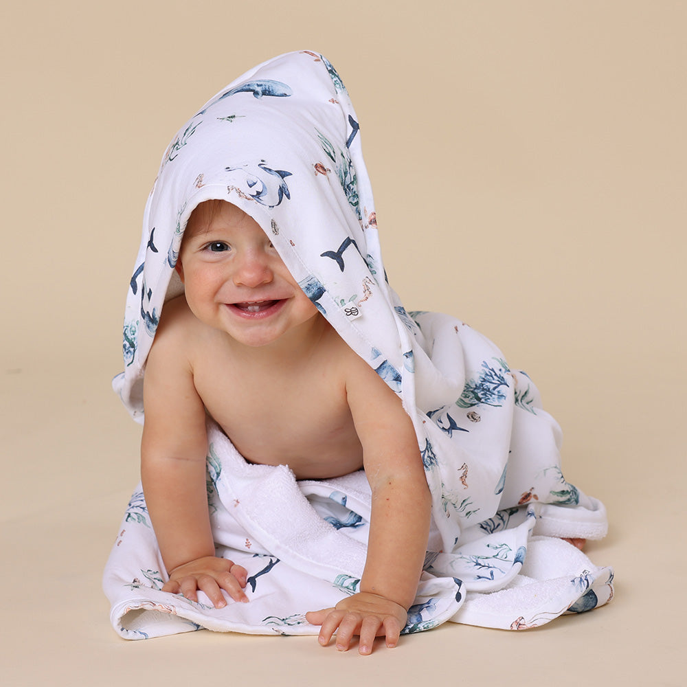 Snuggle Hunny Hooded Organic Cotton Towel - Ocean