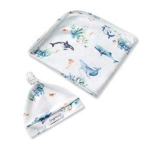 Snuggle Hunny Jersey Wrap & Headband Set - Ocean