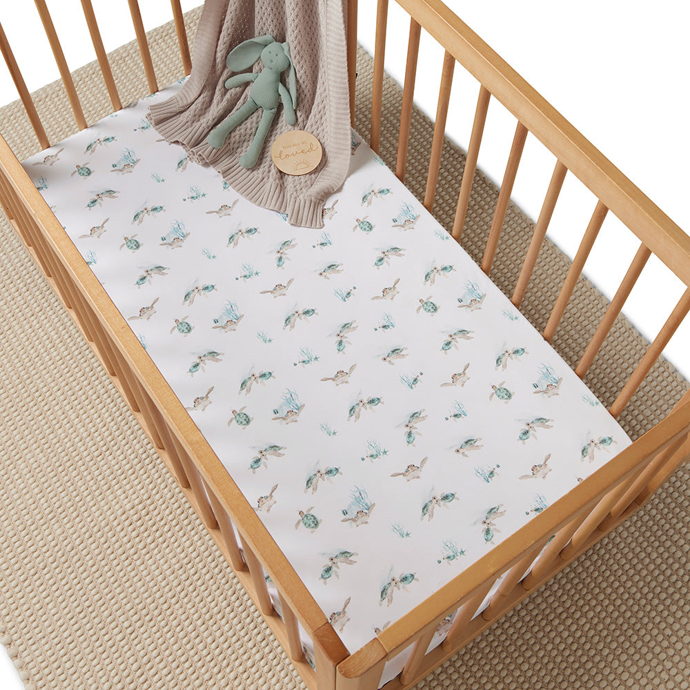 Snuggle Hunny Fitted Cot Sheet - Turtle