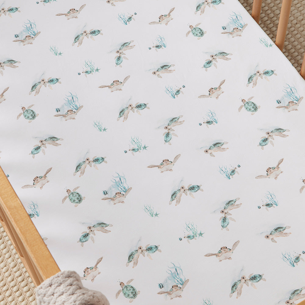 Snuggle Hunny Fitted Cot Sheet - Turtle