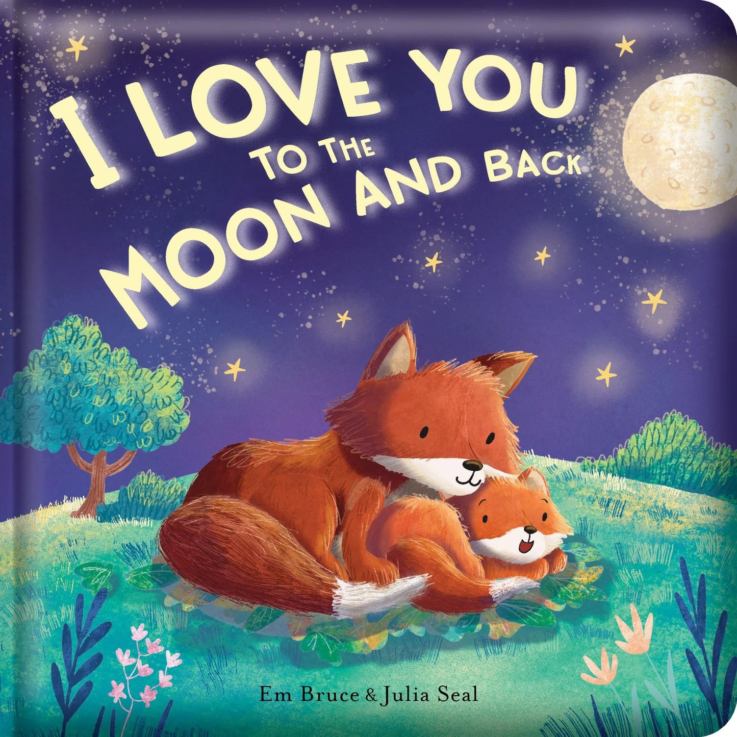 Book cover of 'I Love You to the Moon and Back' with foxes and night sky illustration.