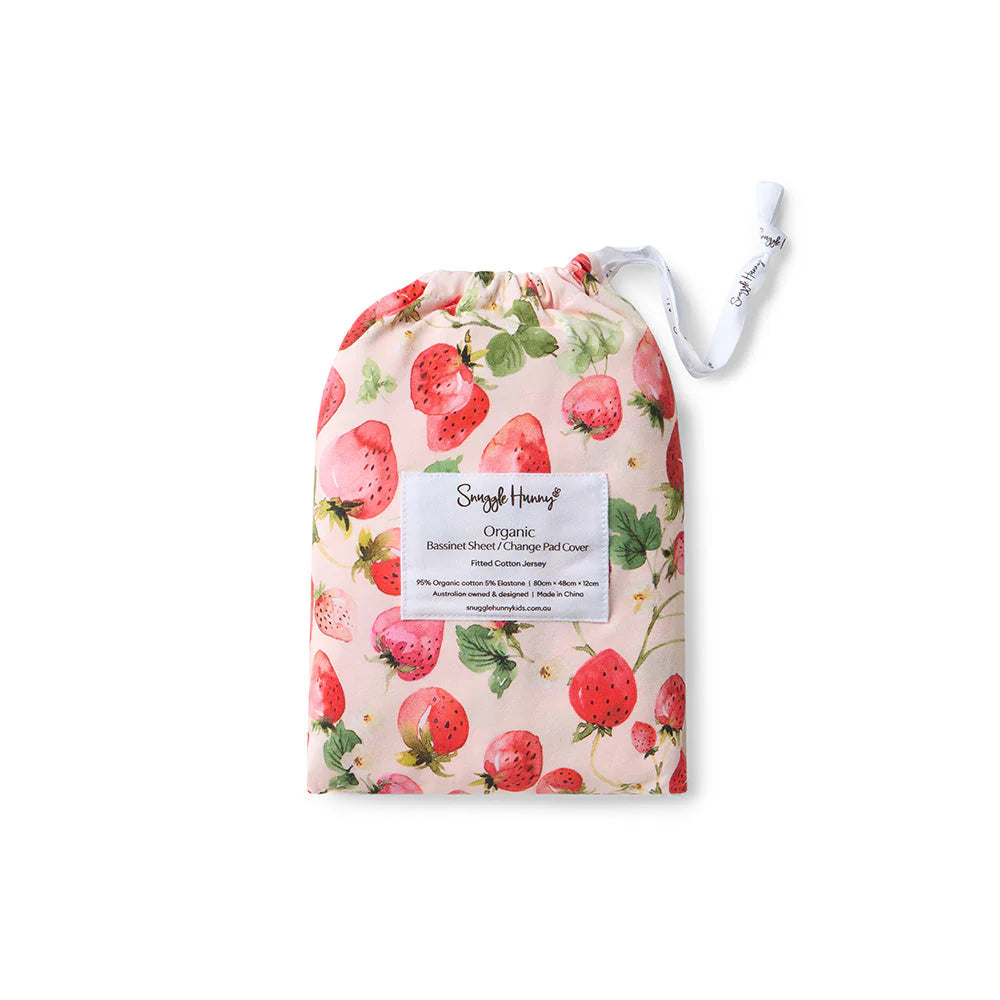 Snuggle Hunny Fitted Bassinet & Change Pad Cover - Strawberry