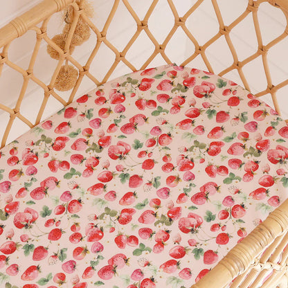Snuggle Hunny Fitted Bassinet & Change Pad Cover - Strawberry