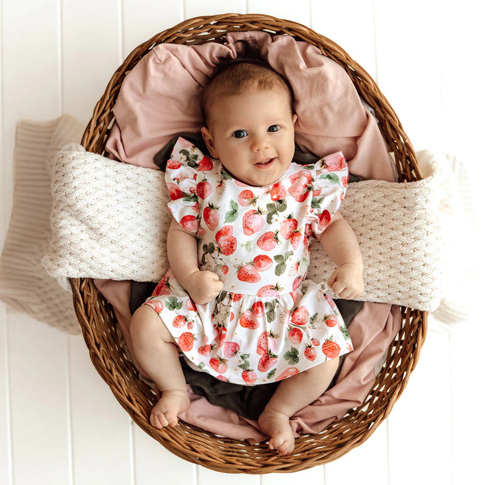 Snuggle Hunny Organic Cotton Short Sleeve Dress - Strawberry