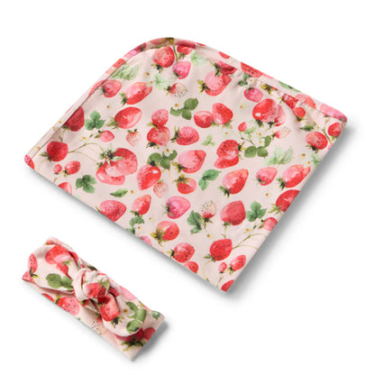 Snuggle Hunny Jersey Wrap and Headband Set - Strawberry