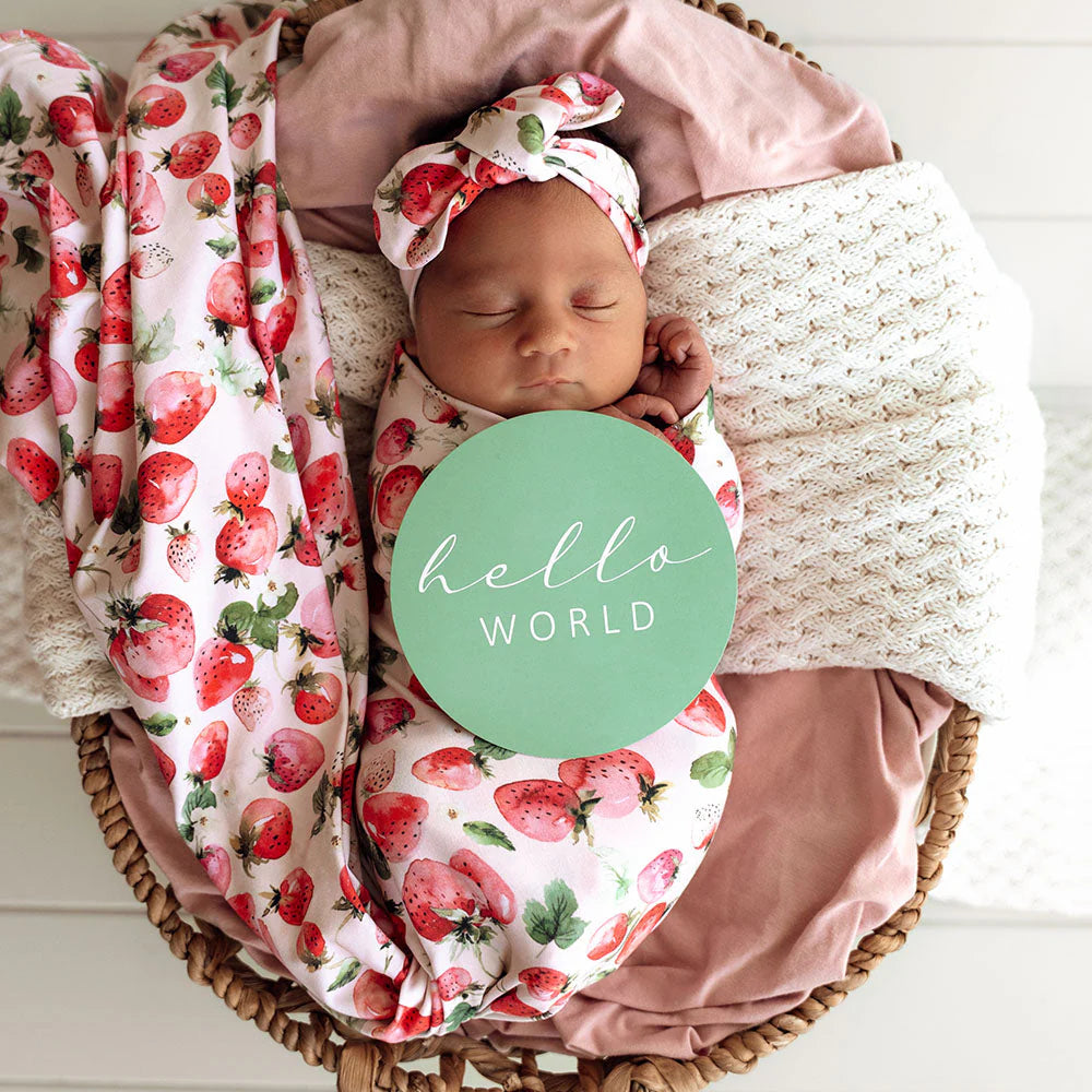 Snuggle Hunny Jersey Wrap and Headband Set - Strawberry