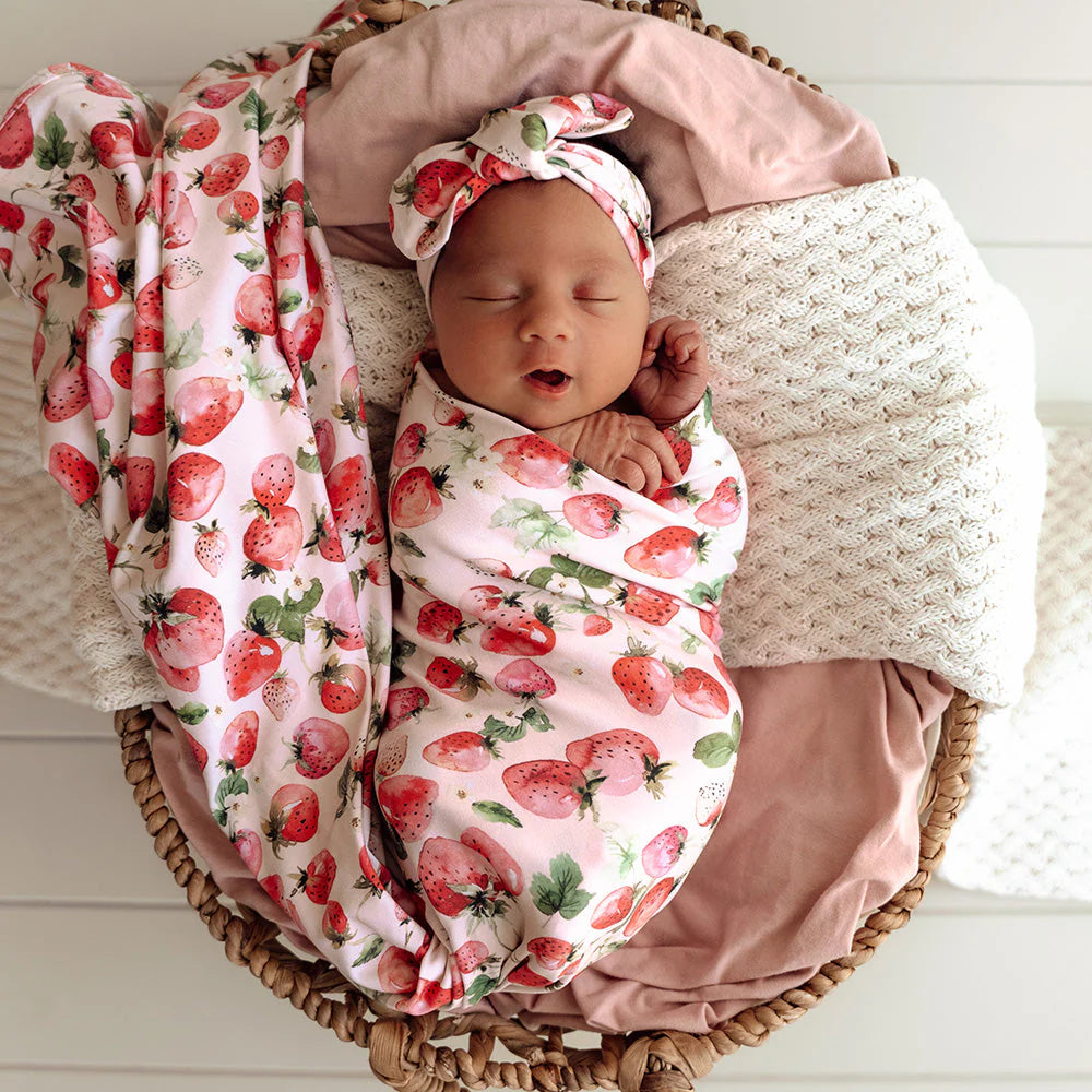 Snuggle Hunny Jersey Wrap and Headband Set - Strawberry