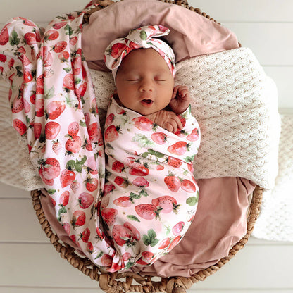 Snuggle Hunny Jersey Wrap and Headband Set - Strawberry