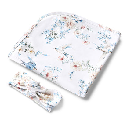 Snuggle Hunny Jersey Wrap and Headband Set | Sweet Swallows