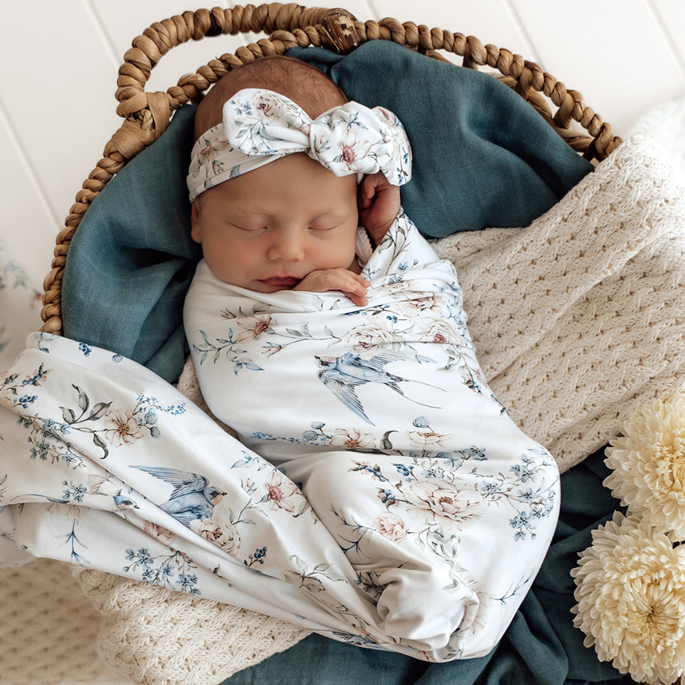 Snuggle Hunny Jersey Wrap and Headband Set | Sweet Swallows