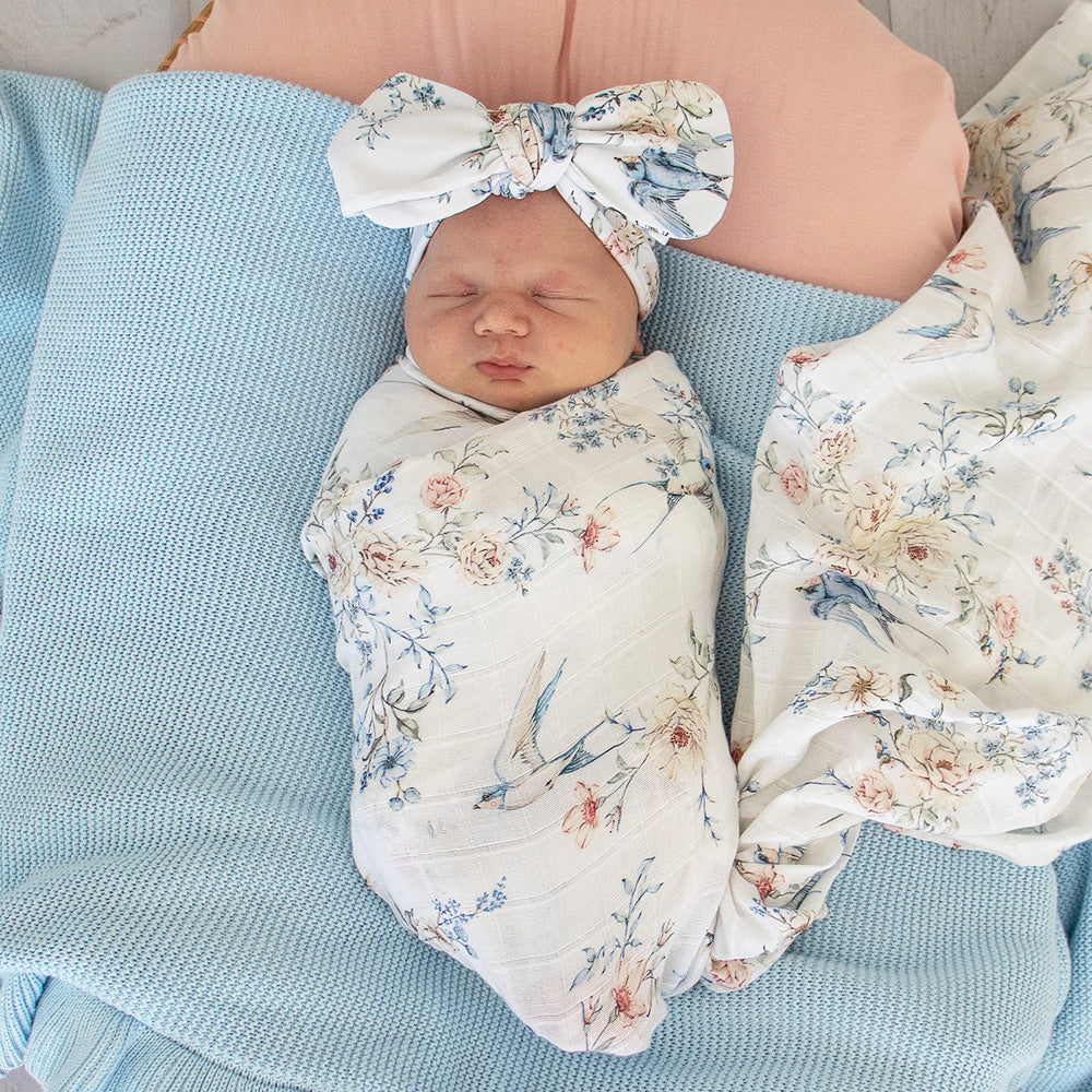 Snuggle Hunny Organic Cotton Muslin Wrap | Sweet Swallows