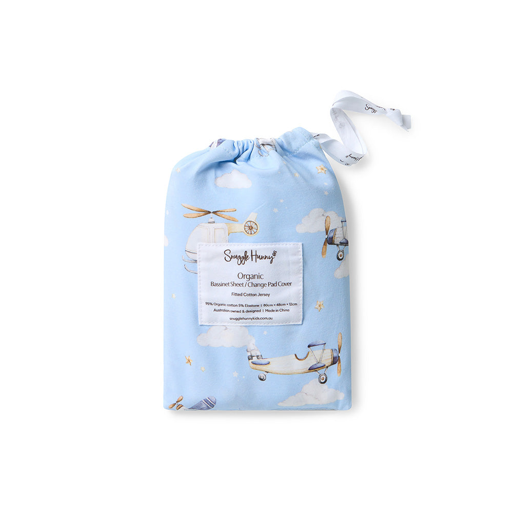 Snuggle Hunny Fitted Bassinet & Change Pad Cover - Taking Flight