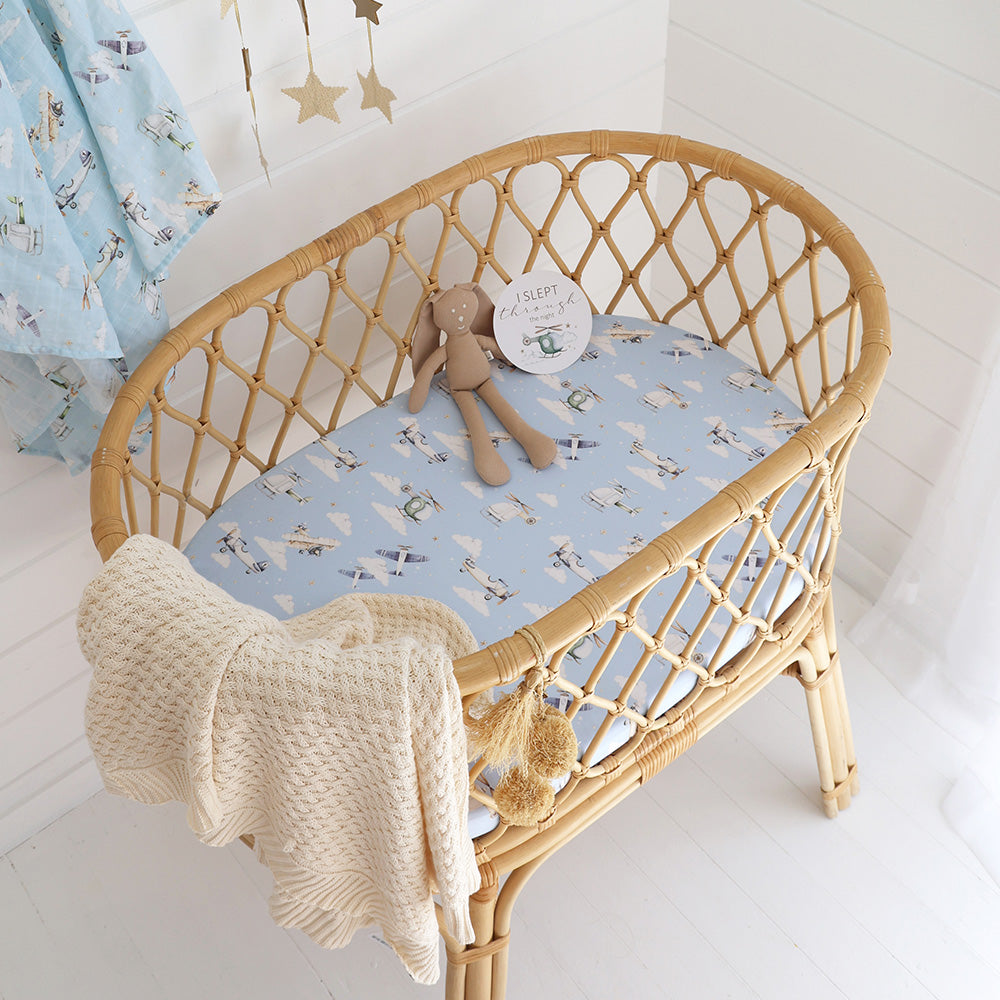 Snuggle Hunny Fitted Bassinet & Change Pad Cover - Taking Flight